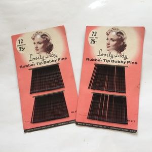 Vintage Bobby Pins Lovely Lady Rubber Tip Hair Pins on 2 Display Cards 2" Long